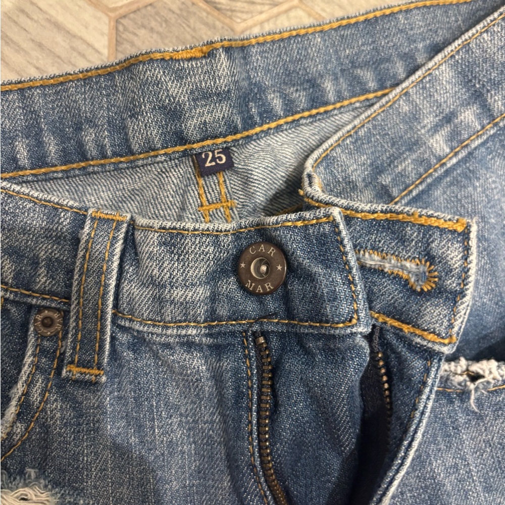 Carmar Blue Boyfriend Jeans with Red Plaid Patches - Picture 4 of 4